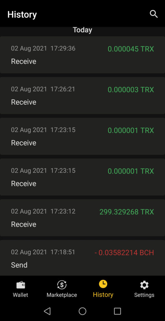 CoolWallet Pro Exchange Tron TRX Received after exchange