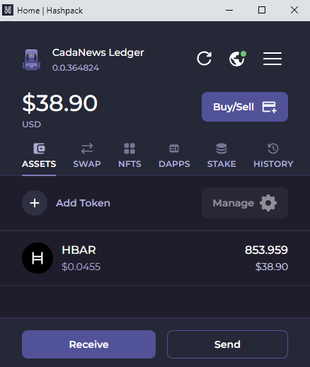 Ledger Nano X connected to HashPack wallet