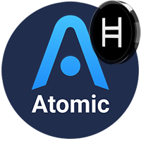 Atomic wallet logo with Hedera HBAR branding – cross-platform software wallet with basic HBAR staking support in 2025.