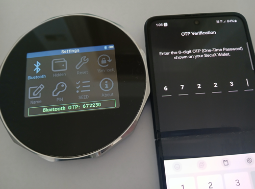 Connecting SecuX V20 with SecuX app using the Bluetooth
