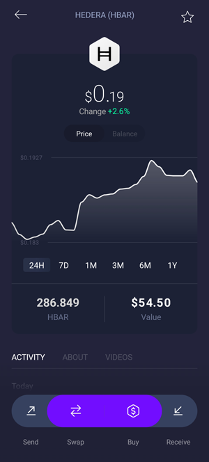 Exodus wallet showing HBAR cryptocurrency balance