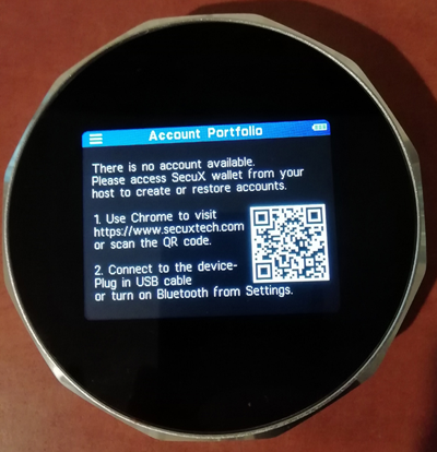Secux V20 Hardware wallet setup - First turned on