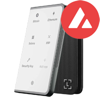 Ledger Stax hardware wallet with Avalanche AVAX branding – premium cold storage with modern touchscreen for 2025.