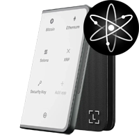 Ledger Stax premium hardware wallet with Cosmos logo – touchscreen cold storage for ATOM