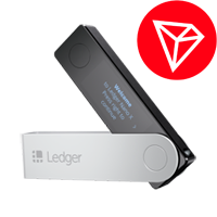 Ledger Nano X hardware wallet with Tron logo for secure TRX staking, storage, and transaction signing in 2025