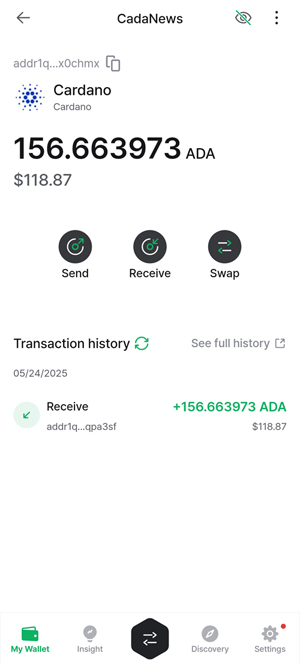Cardano account on DCENT app allows you to buy, swap, and manage Cardano (ADA) directly from your phone.