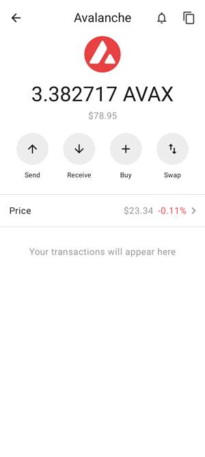 Gem Wallet showing AVAX cryptocurrency balance
