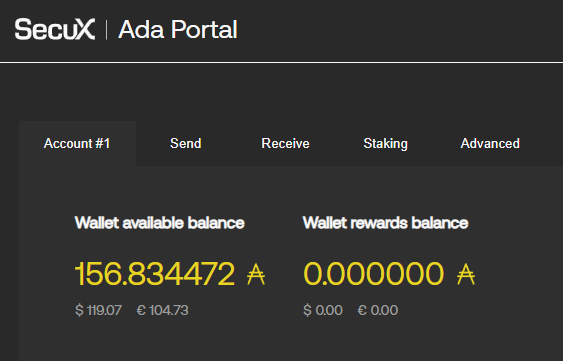 SecuX ADA portal for managing and staking ADA with ease.