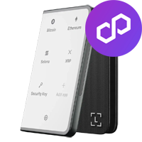 Ledger Stax logo with Polygon network logo – Premium touchscreen hardware wallet for Polygon in 2025