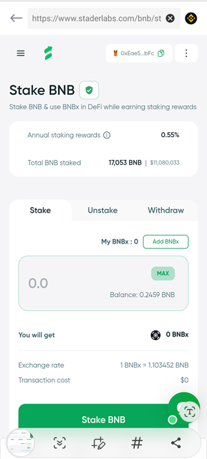 D'CENT wallet for BNB Chain connected to Stader for BNB Staking