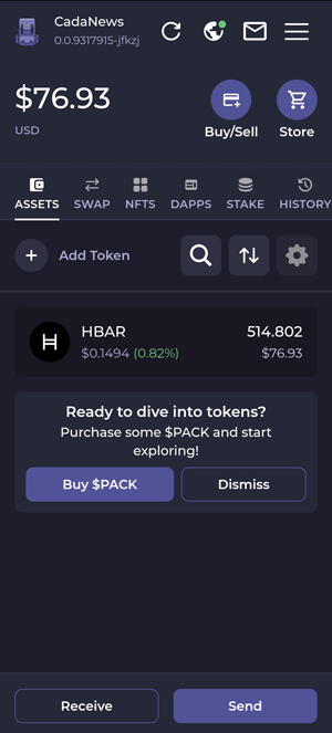 HashPack wallet showing HBAR balance