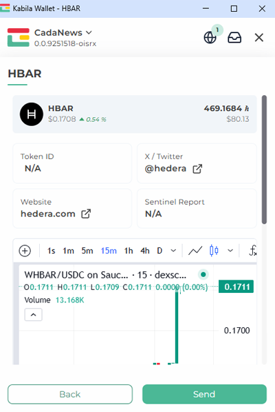 Kabila Wallet showing HBAR cryptocurrency balance