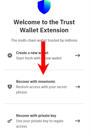 Recover with Mnemonic feature in Trust Wallet