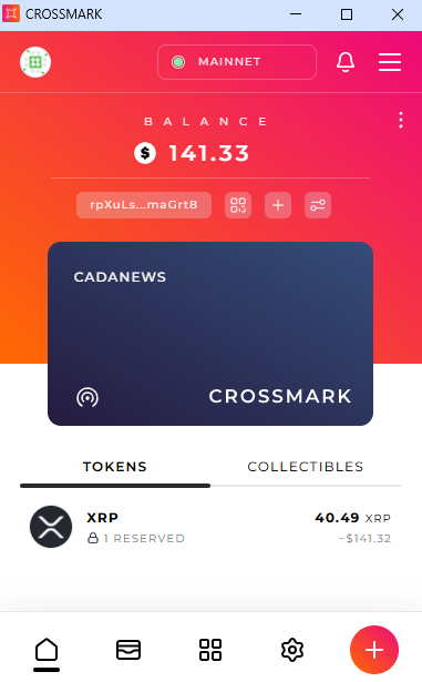 Crossmark wallet displaying XRP balance