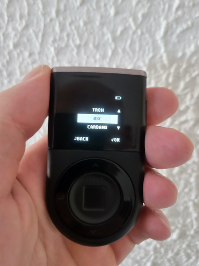 D'CENT hardware wallet displaying BNB Chain app