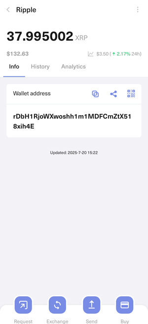 Guarda wallet displaying XRP balance