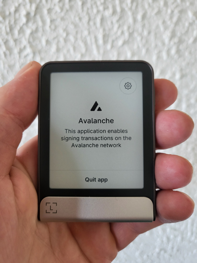 Ledger Flex hardware wallet displaying Avalanche app