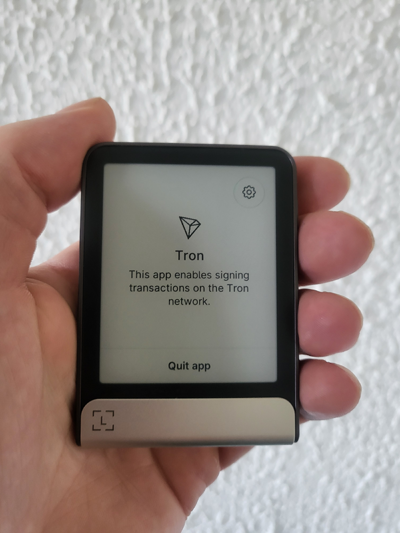 Ledger Flex hardware wallet displaying Tron app