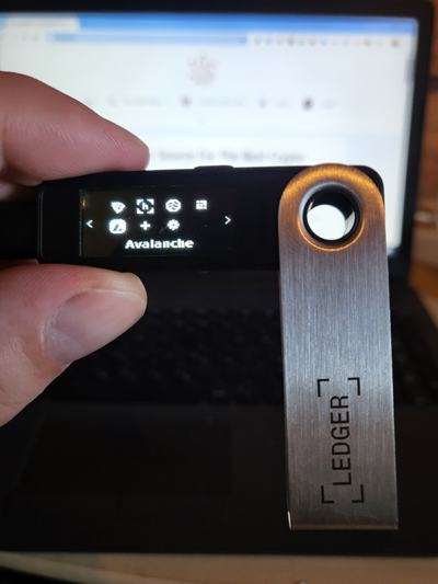 Ledger Nano S Plus hardware wallet displaying Avalanche app