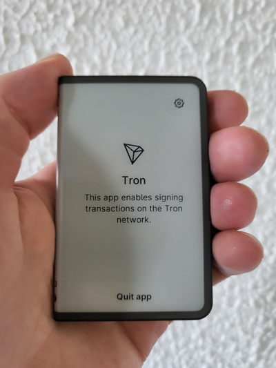 Ledger Stax displaying Tron (TRX) blockchain app