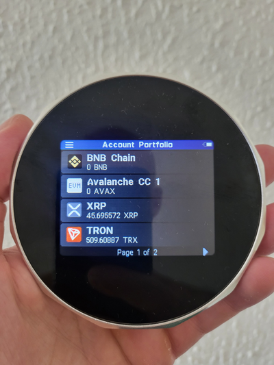 SecuX V20 displaying XRP balance