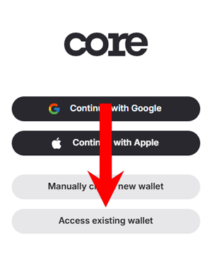 Core wallet - Access existing wallet