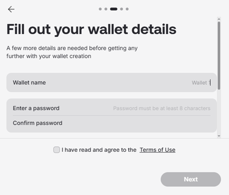 Core wallet - choose wallet name and password