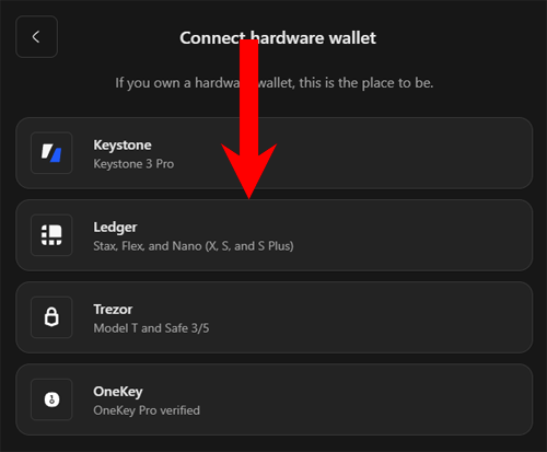 Eternl - connect hardware wallet Ledger
