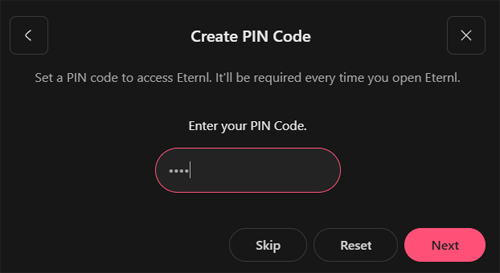 Eternl wallet select pin code