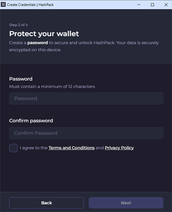 HashPack wallet - choose the password