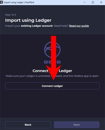 HashPack wallet - click connect Ledger
