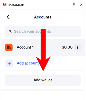 MetaMask click add wallet