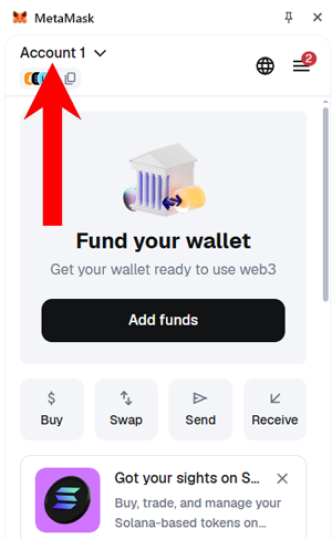 MetaMask - click on the Account tab