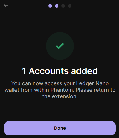 Solana wallet - Ledger Solana account added