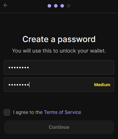 Phantom Solana wallet - select password