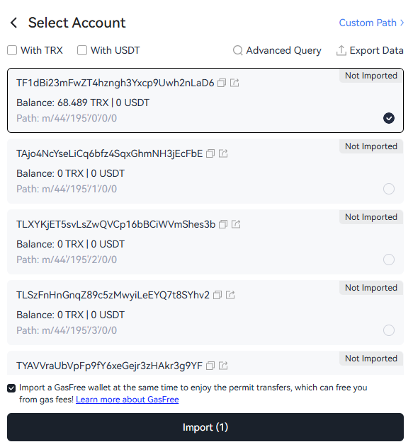 Tronlink and Ledger Flex wallet integration - exporting accounts