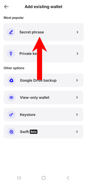 Trust Wallet import wallet using secret phrase