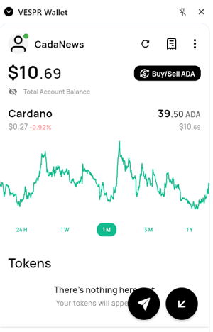 VESPR wallet showing ADA balance