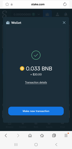 BNB successfully deposited to Stake account