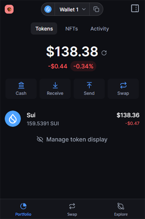 BackPack wallet displaying my SUI balance