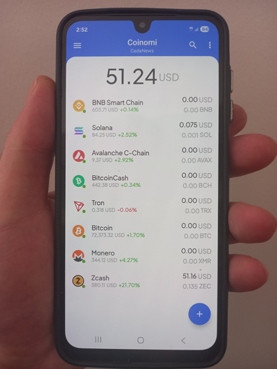 Coinomi wallet showing my Zcash balance and Monero wallet