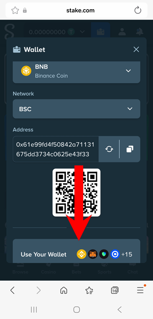 Depositing BNB to Stake wallet - direct wallet connect