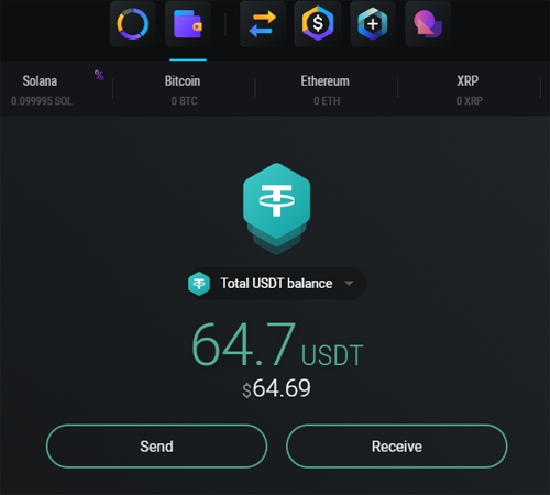 Exodus desktop wallet displaying my USDT balance