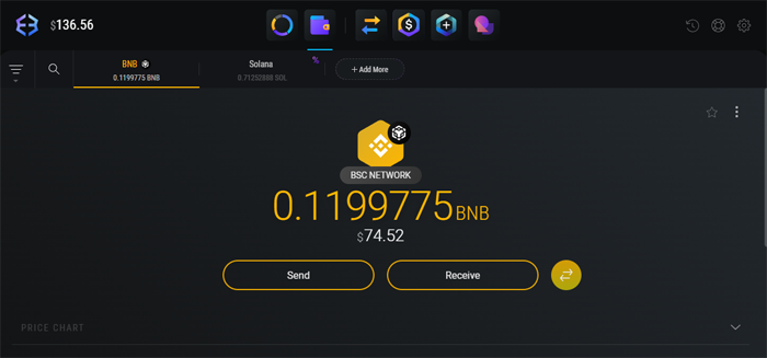 Exodus desktop wallet displaying my BNB and Solana balance