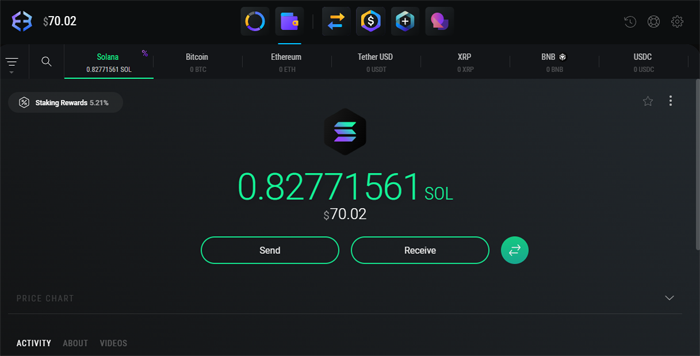 Exodus desktop walling showing my crypto balance