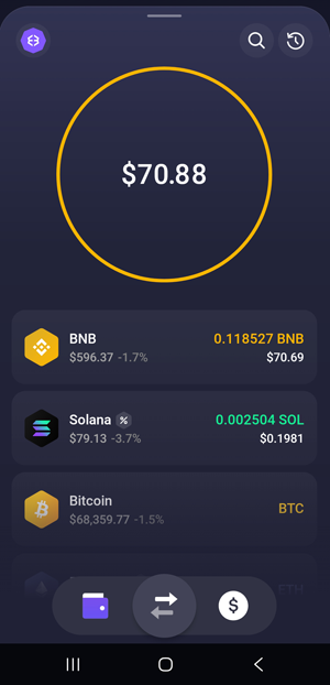 Exodus wallet app on Android device showing my crypto balance
