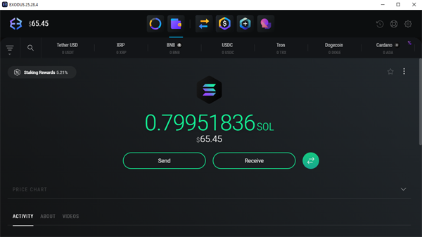 Exodus wallet displaying my Solana crypto balance