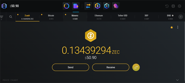 Exodus wallet displaying my ZEC balance and Monero wallet