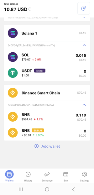 Guarda wallet app on Android device showing my crypto balance
