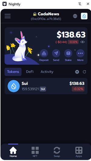 Nightly wallet displaying my SUI balance